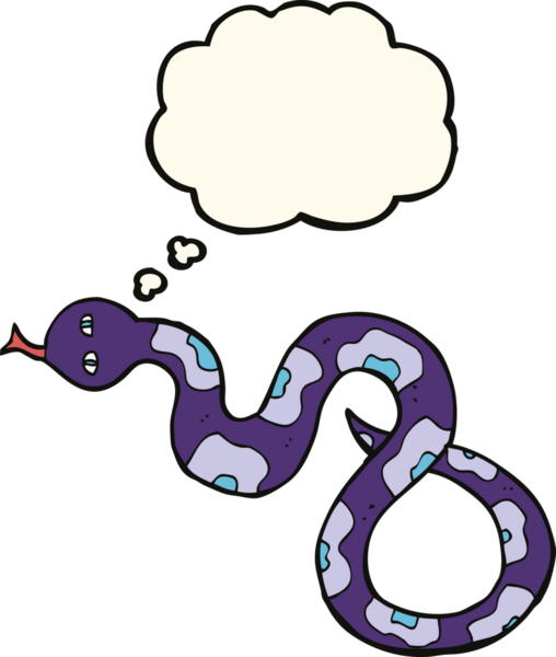 Bir insan tarafından çizilmiş düşünce baloncuklu çizgi film yılanı.