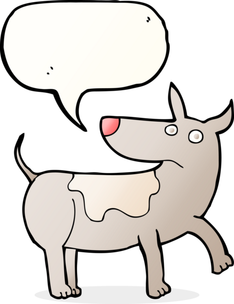 Bir insan tarafından çizilmiş konuşma balonlu komik çizgi film köpeği.