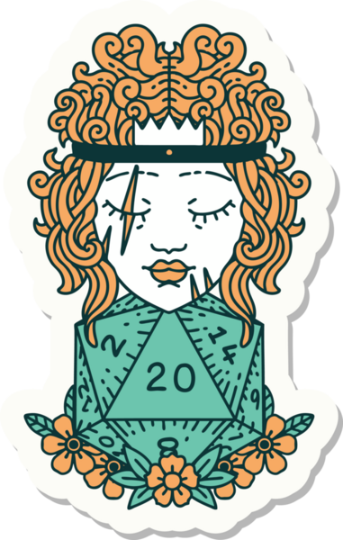 Bir insan tarafından çizilmiş 20 zarlı bir insan barbarının çıkartması.