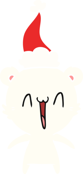 Mutlu kutup ayısı eli bir insan tarafından çizilmiş Noel Baba şapkasının düz renk çizimi