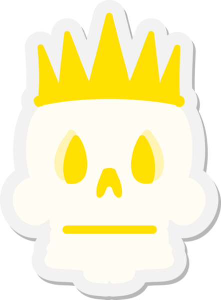 Bir insan tarafından çizilmiş taç etiketi takan ürkütücü kafatası.