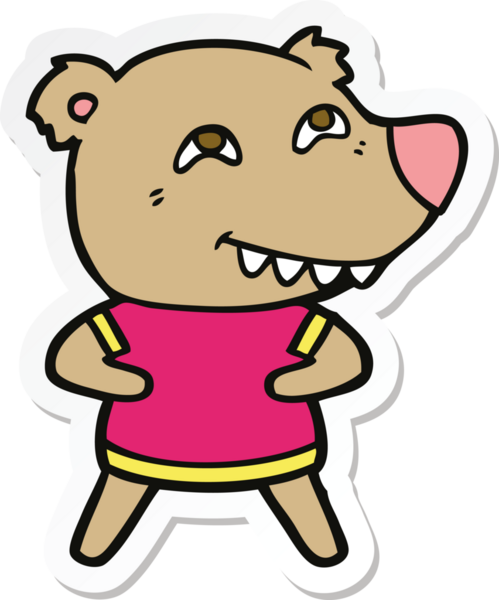 Bir insan tarafından çizilmiş dişleri gösteren bir çizgi film ayısının çıkartması.