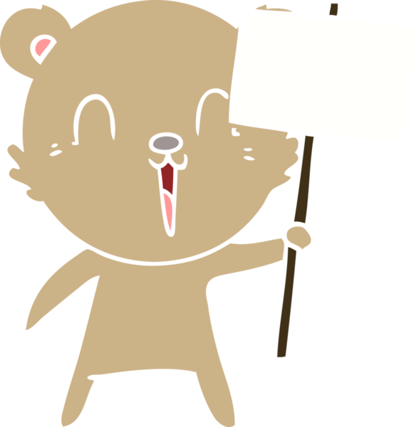 Bir insan tarafından çizilmiş mutlu düz renkli çizgi film ayısı.