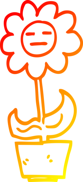 Bir insan tarafından kabın içine çizilmiş bir karikatür çiçeğinin sıcak çizgi çizimi