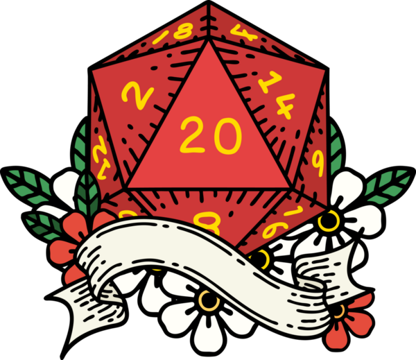 Retro Dövme Biçimi Doğal 20 D20 zar bir insan tarafından çizildi