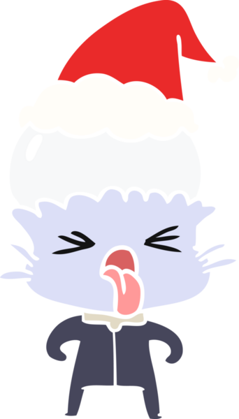 Bir insan tarafından çizilmiş Noel Baba şapkası giyen bir uzaylının düz renkli çizimi.