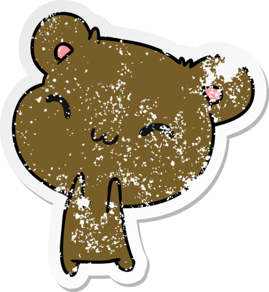 Kederli çıkartma çizimi: kawaii sevimli oyuncak ayı bir insan tarafından çizilmiş.