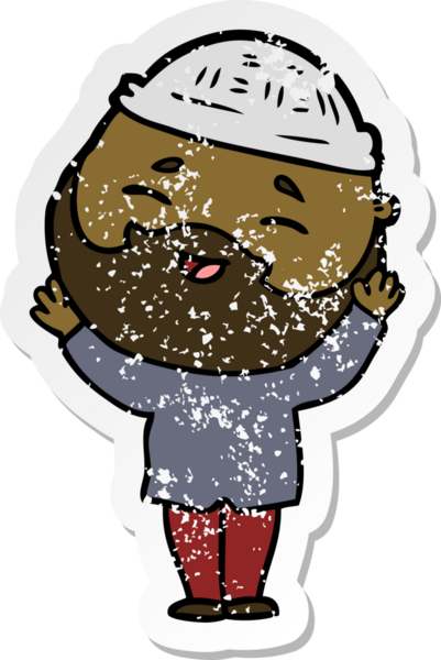 Bir insan tarafından çizilmiş mutlu sakallı bir adamın sıkıntılı çıkartması.