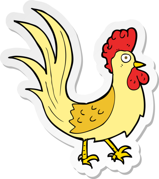 Bir insan tarafından çizilmiş karikatür horozu çıkartması.