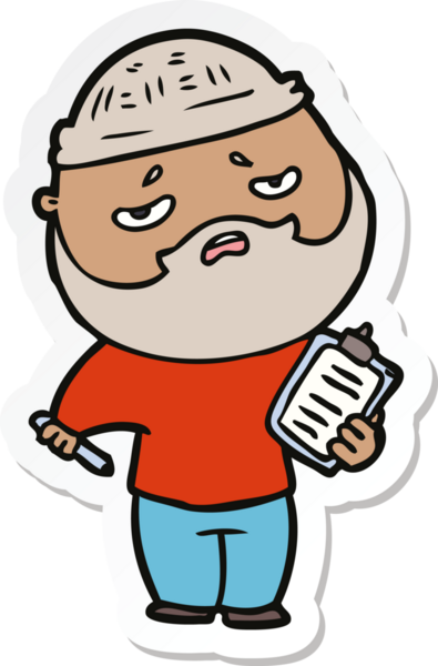 Bir insan tarafından çizilmiş sakallı endişeli bir karikatür çıkartması.