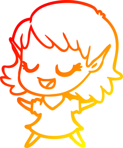 Bir insan tarafından çizilmiş mutlu bir elf kızı çizimi.