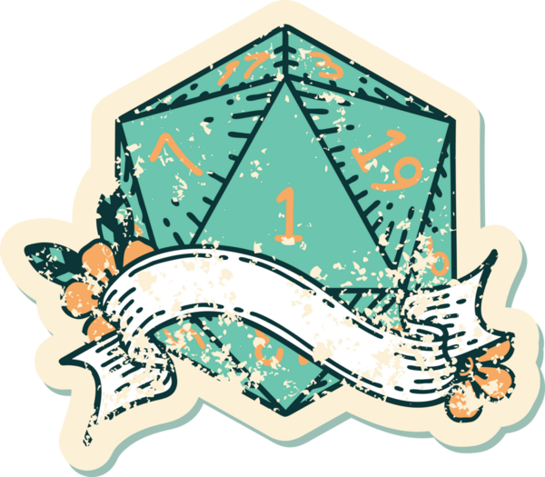 Retro Dövme Biçimi Doğal Bir d20 zar bir insan tarafından çizildi