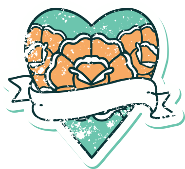 Bir insanın çizdiği çiçekli kalp ve pankartın sembolik dövmeli resmi.