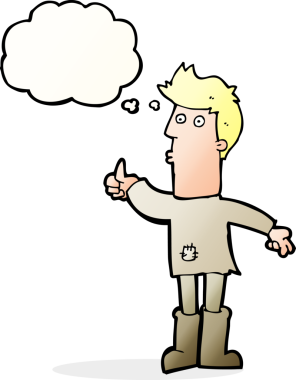 Bir insan tarafından çizilmiş düşünce baloncuğu olan zavallı adam.