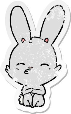 Bir insan tarafından çizilmiş garip bir tavşan çizgi filminin sıkıntılı çıkartması.