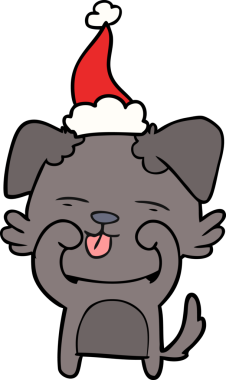 Bir insan tarafından çizilmiş Noel Baba şapkası takan bir köpeğin el çizimi.