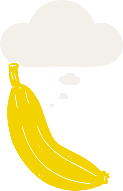 insan tarafından çizilmiş, düşünce baloncuklu karikatür muz.