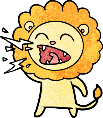 Bir insan tarafından çizilmiş kükreyen aslan çizgi filmi.