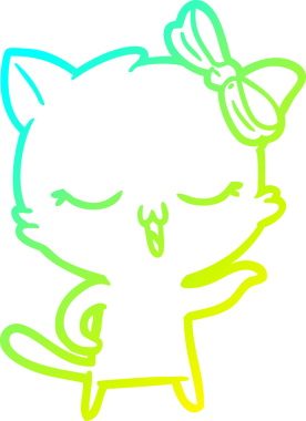 Bir insan tarafından kafasında yay olan çizgi film kedisinin soğuk gradyan çizimi