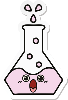 Bir insan tarafından çizilmiş sevimli bir karikatür bilim şişesinin etiketi.