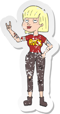 Bir insan tarafından çizilmiş bir rock kızının gerilimli çıkartması.