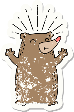 Dövme stili eski bir çıkartma. Bir insan tarafından çizilmiş mutlu ayı.