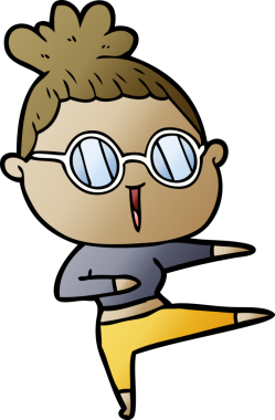 Bir insan tarafından çizilmiş gözlüklü bir karikatür kadın.