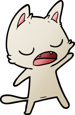 Bir insan tarafından çizilmiş konuşan kedi çizgi filmi.