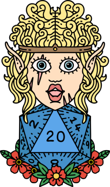 Retro Dövme Tarzı Bir insan tarafından çizilmiş 20 zarlı barbar karakter