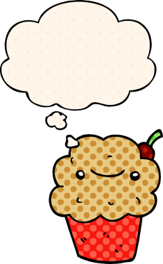 Bir insan tarafından çizilmiş, düşünce baloncuklu çizgi roman tarzı kek.