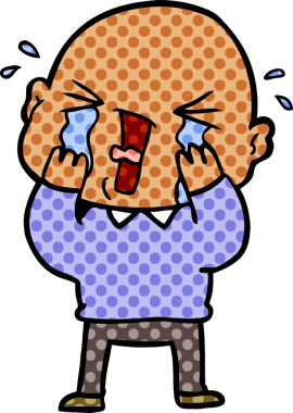 Bir insan tarafından çizilmiş ağlayan kel bir adam.