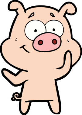 Bir insan tarafından çizilmiş mutlu çizgi film domuzu.