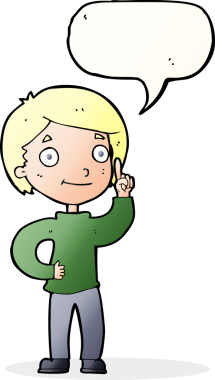 Bir insan tarafından çizilmiş konuşma baloncuğu fikri olan çizgi film çocuğu.