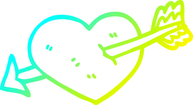 Bir insan tarafından çizilen okla atılan kalp karikatürünün soğuk gradyan çizgisi.