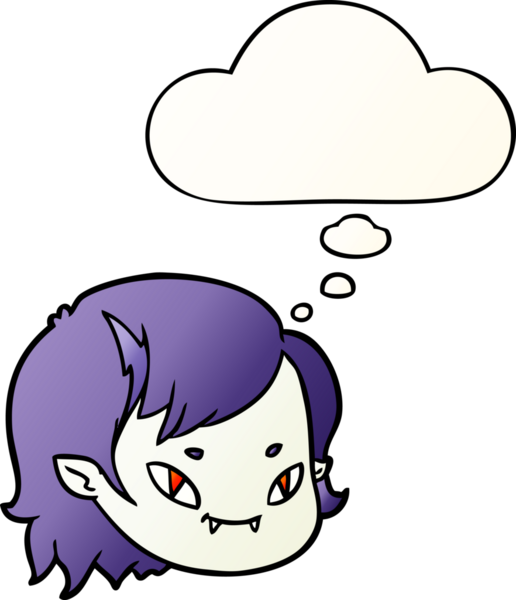 Bir insan tarafından çizilmiş yumuşak eğimli düşünce baloncuklu vampir kız yüzü.