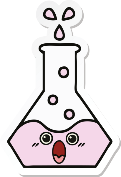 Bir insan tarafından çizilmiş sevimli bir karikatür bilim şişesinin etiketi.
