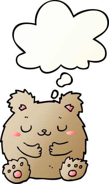 Bir insan tarafından çizilmiş yumuşak eğimli düşünce baloncuklu şirin çizgi film ayısı.