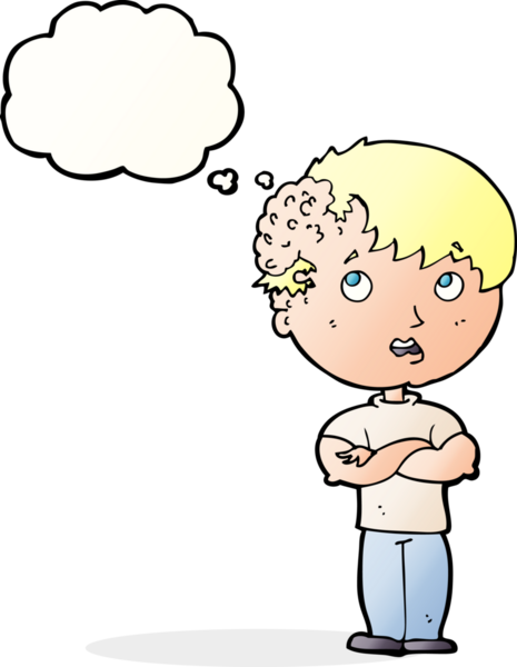 Kafasında bir insan tarafından çizilmiş düşünce balonuyla büyüyen çizgi film çocuğu.