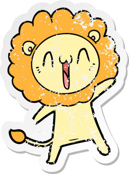 Bir insan tarafından çizilmiş mutlu çizgi film aslanının sıkıntılı çıkartması.