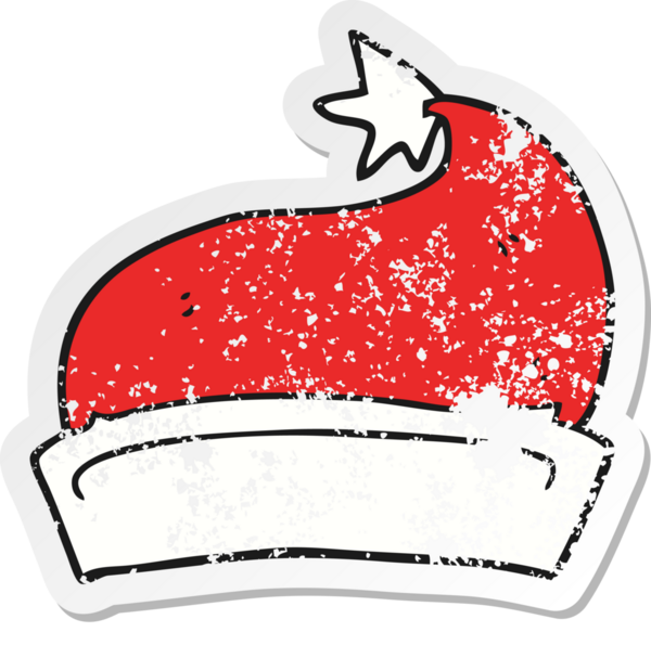 Bir insan tarafından çizilmiş bir karikatür Noel şapkasının gerilimli retro yapıştırması.