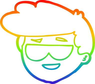 Bir insan tarafından çizilmiş güneş gözlüğü takan çizgi film çocuğu çizimi.