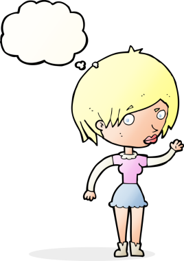 Bir insan tarafından çizilmiş düşünce balonlu bir kadın.