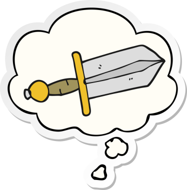 İnsan tarafından çizilmiş bir çıkartma olarak düşünce baloncuğu olan çizgi film hançeri.