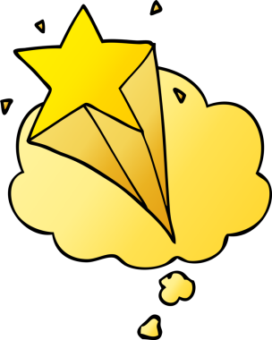 Düşünce baloncuğu olan çizgi film yıldızı bir insan tarafından çizilmiş.