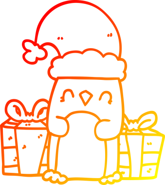 Bir insan tarafından çizilmiş şirin bir noel pengueninin sıcak gradyan çizimi