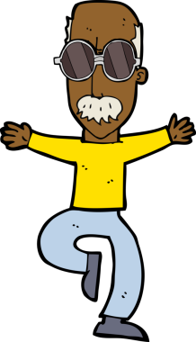 Bir insan tarafından çizilmiş büyük gözlüklü yaşlı adam çizgi filmi.