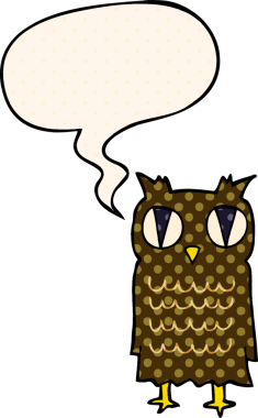 bir insan tarafından çizilmiş çizgi roman tarzında konuşma baloncuğu olan çizgi film baykuşu