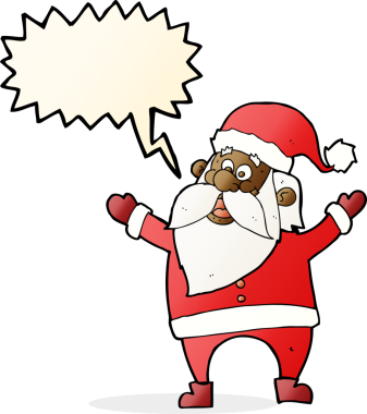 Bir insan tarafından çizilmiş konuşma balonlu Noel Baba çizgi filmi.