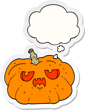 Düşünce baloncuklu balkabağı insan tarafından çizilmiş bir çıkartma.