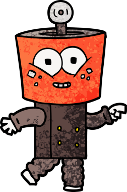 Bir insan tarafından çizilmiş mutlu çizgi film robotu